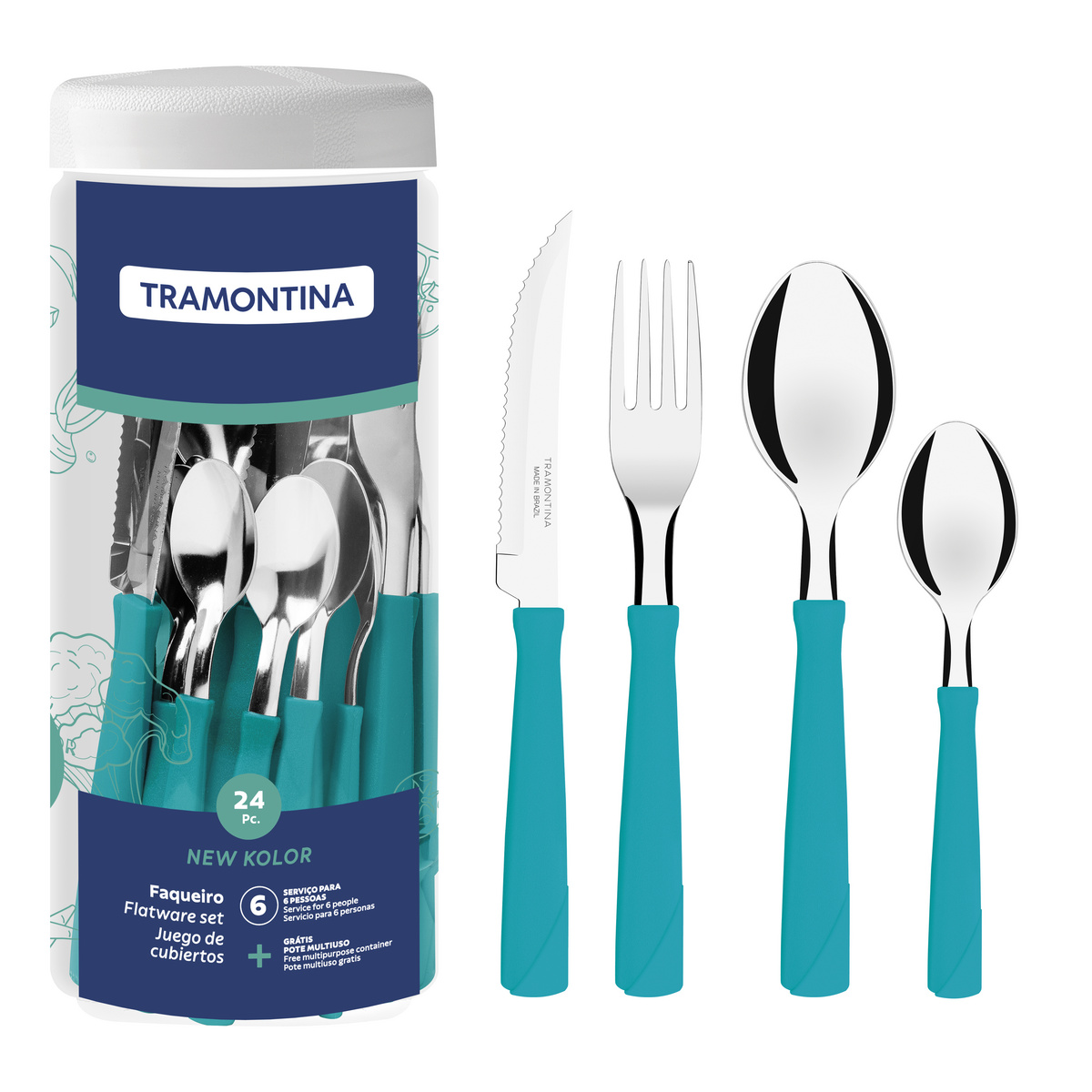Imagem do produto Tramontina Faqueiro New Kolor em Aço Inox com Cabos de Polipropileno Verde 42 Peças
