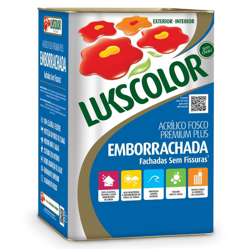 Imagem do produto Lukscolor Tinta Acrílica Emborrachada Premium Plus Fosca Branca 18 Litros