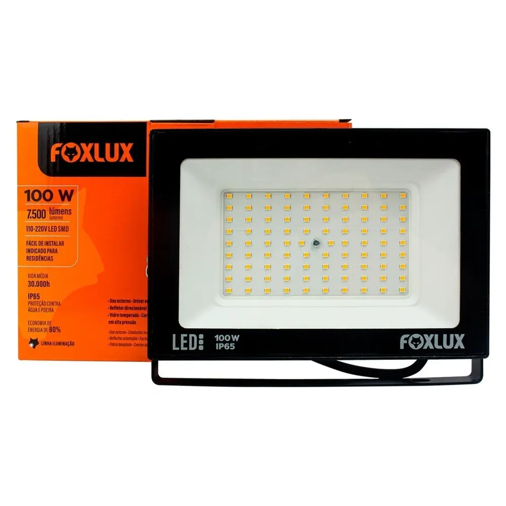 Imagem do produto REFLETOR LED SLIM 100W 3000K PT FOXLUX