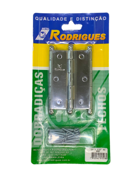 Imagem do produto Dobradiça Leve Aço Cromado 3.1/2" (Cartela com 3 peças) Rodrigues
