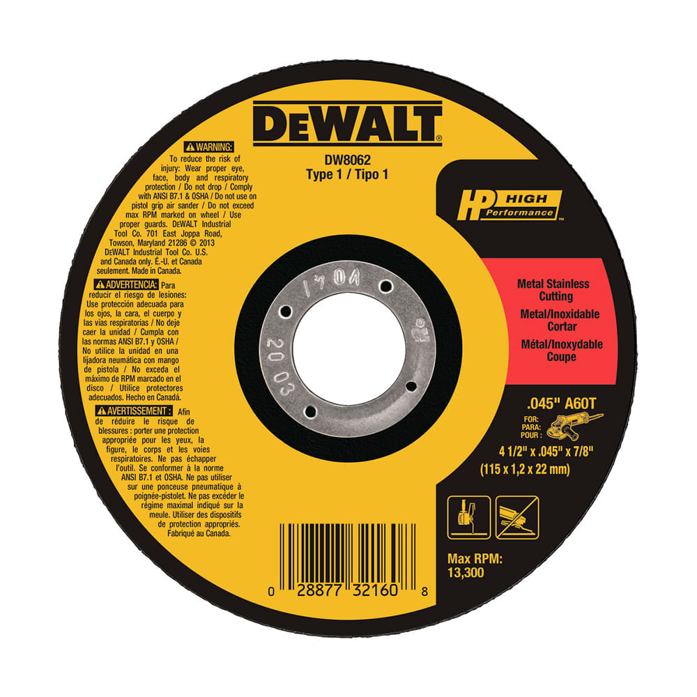 Imagem do produto Black Decker Disco de Corte Inox DeWalt 4.1/2" x 1 x 7/8"