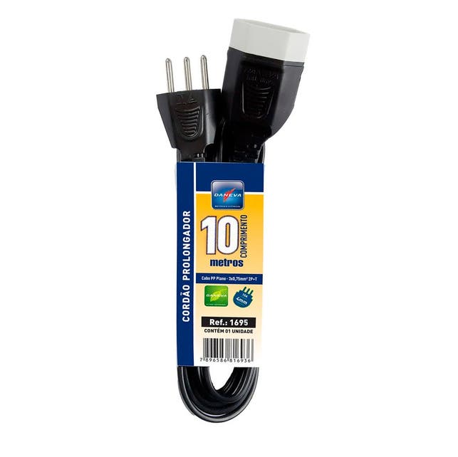 Imagem do produto Pial Legrand Cordão Prolongador (Extensão) 2P+T 10A Cabo PP 3x0,75mm² Preto 10 Metros