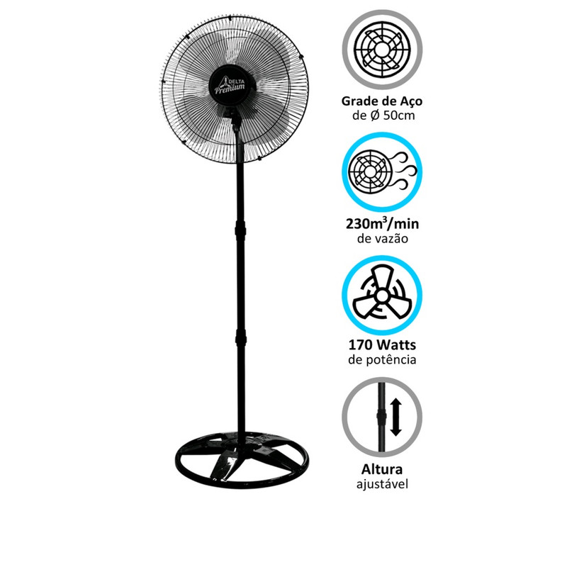Imagem do produto Venti delta Ventilador Oscilante de Coluna 50cm Bivolt Preto Premium - 69-5412