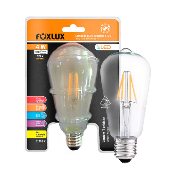 Imagem do produto LAMP LED FILAM DMZ ST64 2200K 4W 220V FOX
