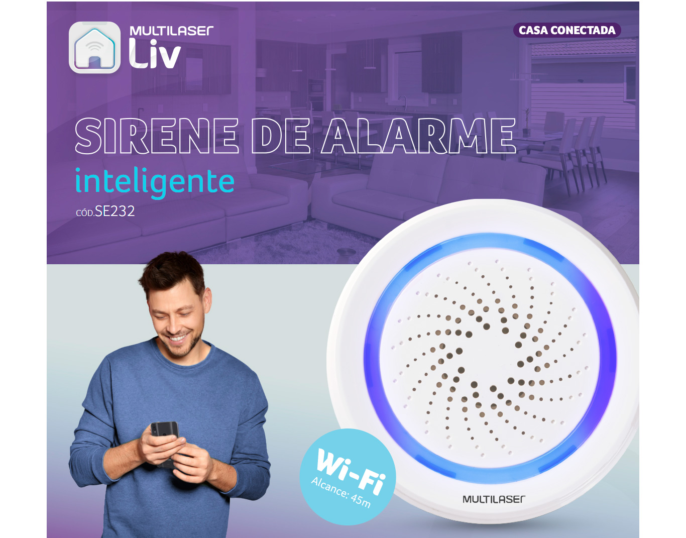 Imagem do produto Multilaser Sirene de Alarme Wi-Fi Multisom