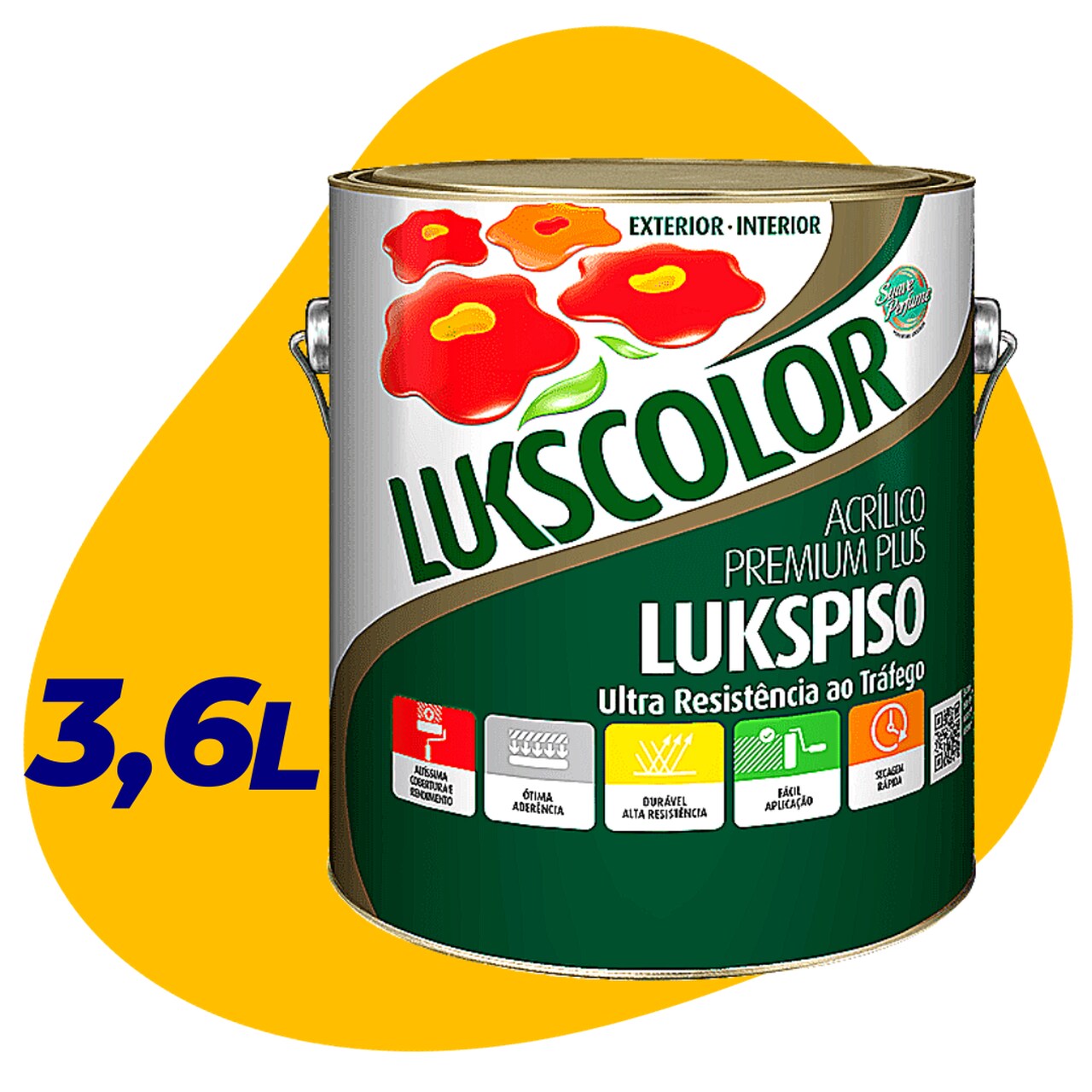 Imagem do produto Lukscolor Tinta Acrílica Premium Lukspiso Amarelo 3,6L