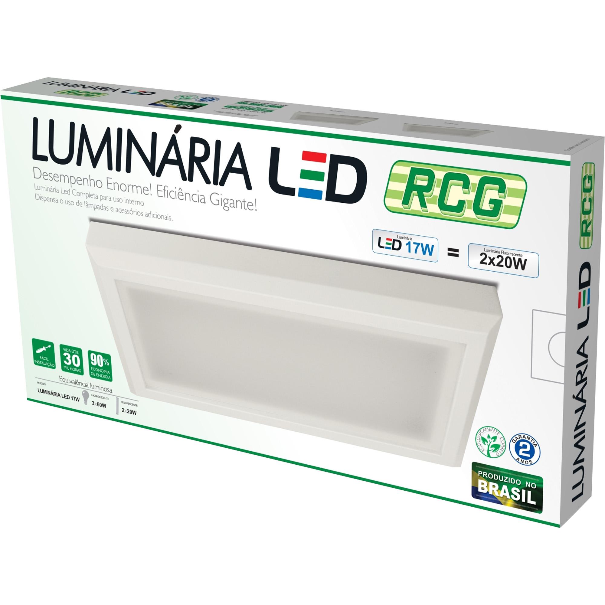 Imagem do produto Rcg Luminária LED 2x20 Branco 17W 6000K Sobrepor Bivolt