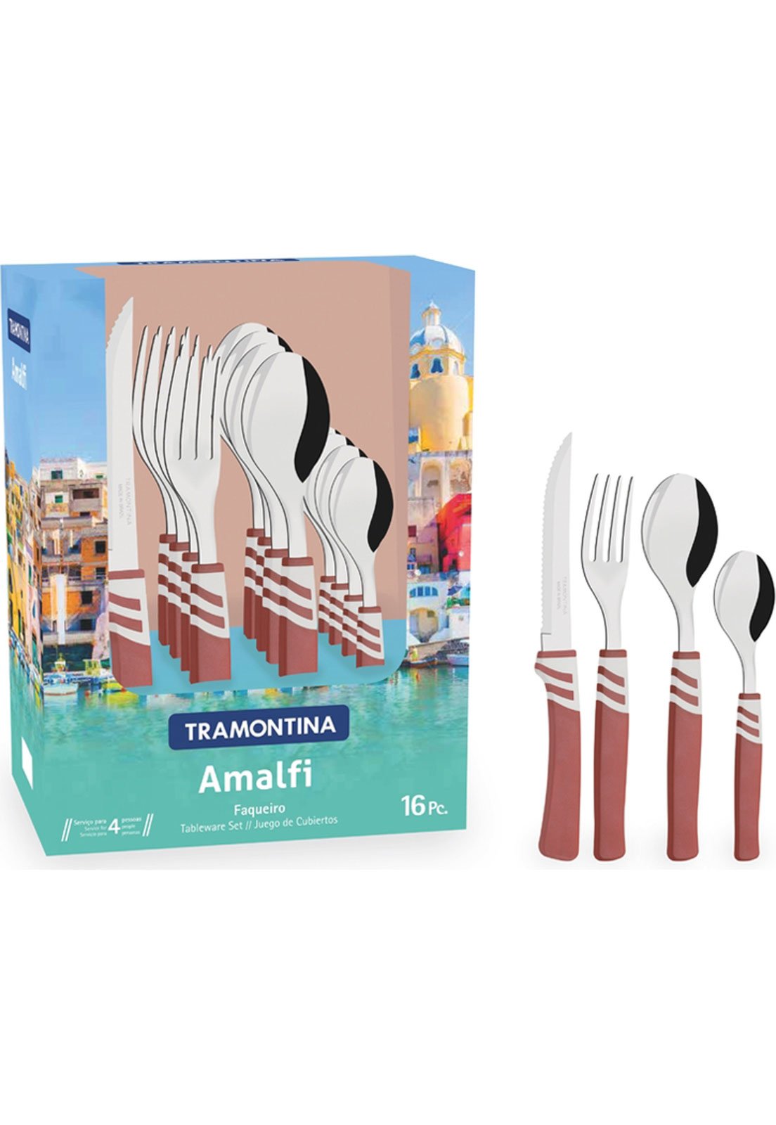Imagem do produto Tramontina Faqueiro Amalfi em Aço Inox com Cabos de Polipropileno Marsala 16 Peças