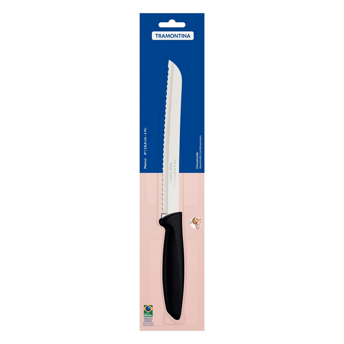 Imagem do produto Tramontina Faca para Pão Plenus em Aço Inox 8" com Cabo de Polipropileno Preto