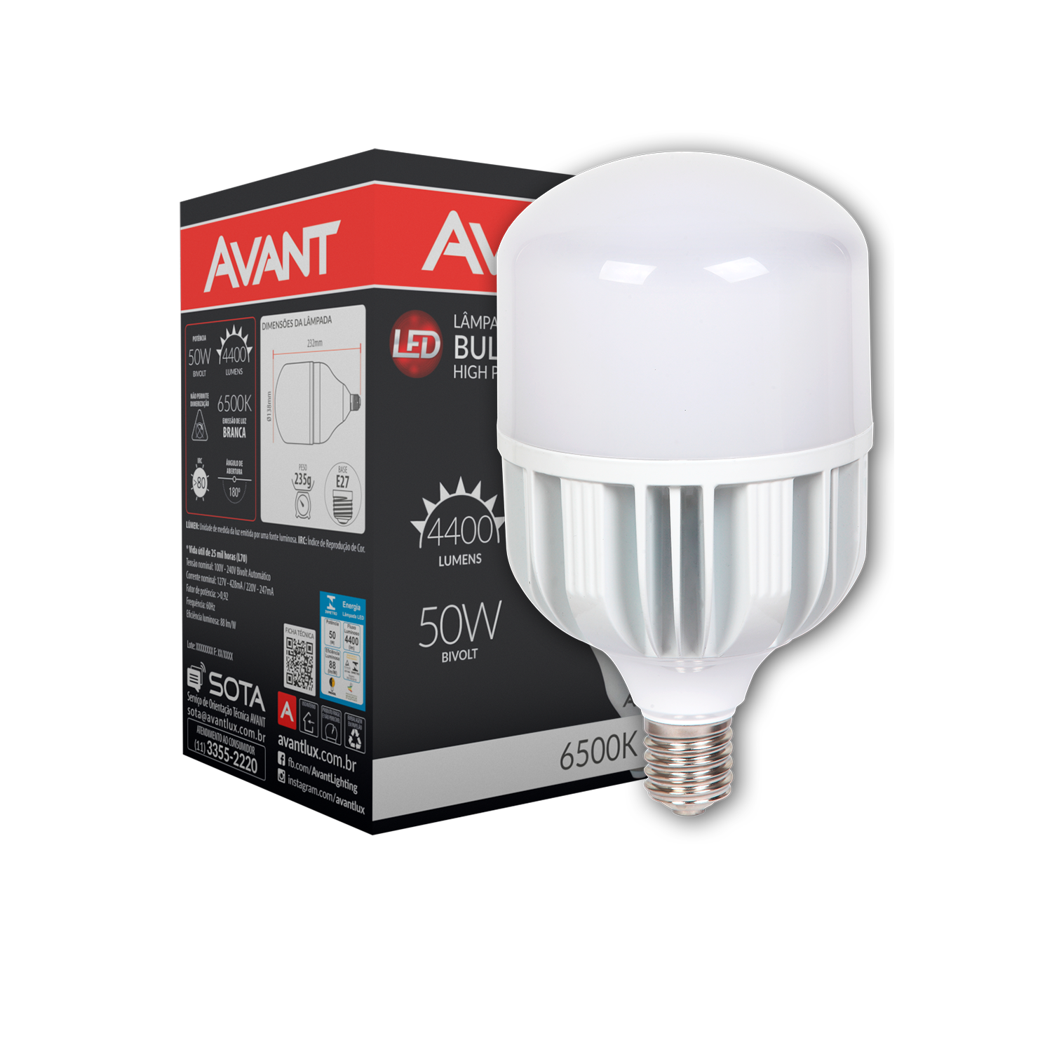 Imagem do produto Avant Lâmpada LED Bulbo High Power E27 50W Bivolt 3000K Luz Amarela