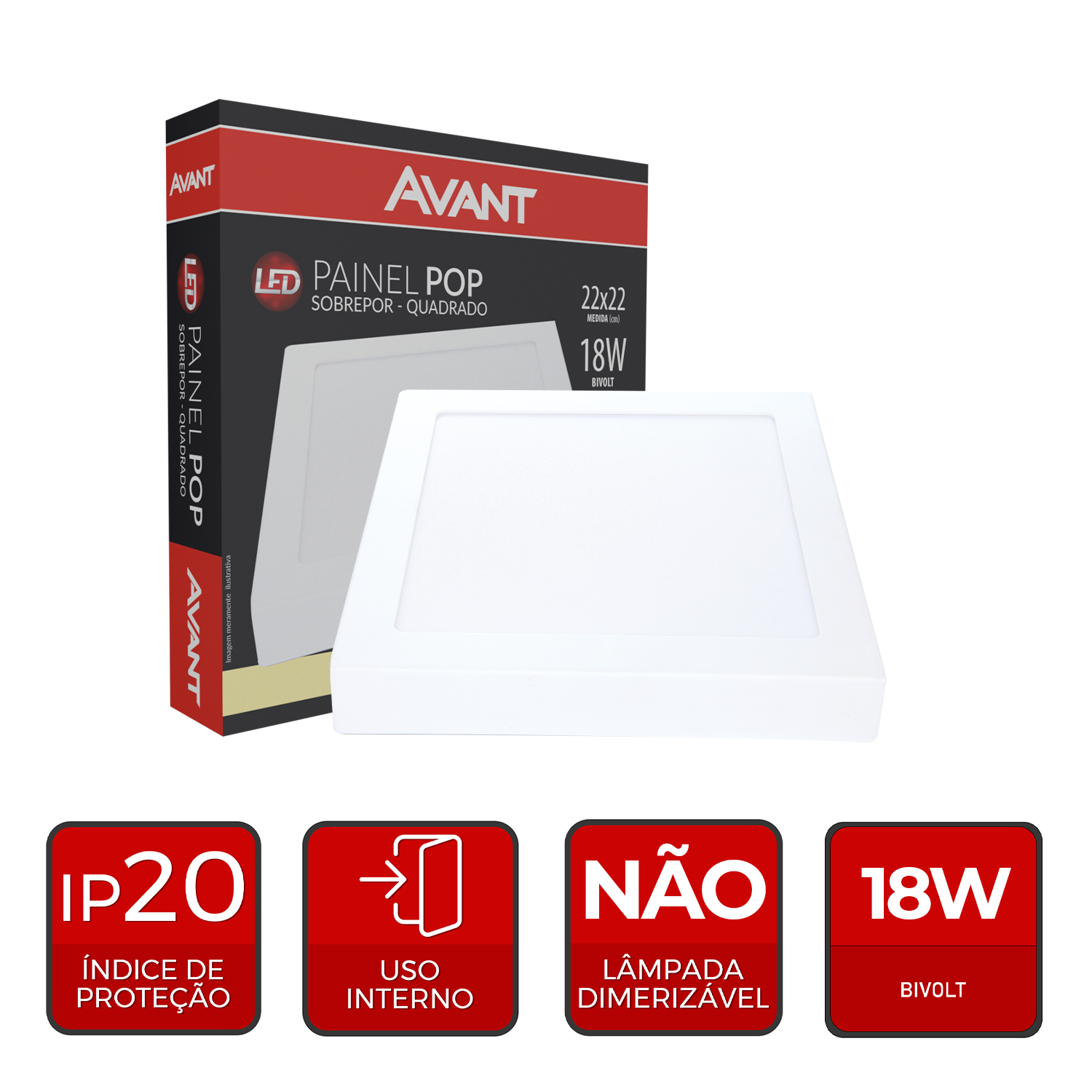 Imagem do produto Avant Painel LED Plafon de Sobrepor Quadrado 18W Bivolt 4000K Luz Neutra