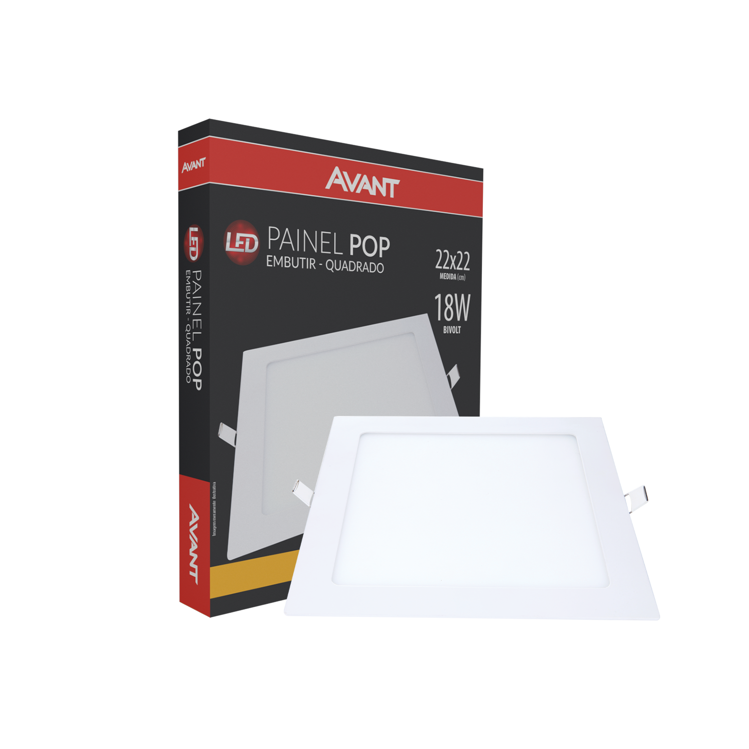 Imagem do produto Avant Painel LED Plafon de Embutir Quadrado 18W Bivolt 3000K Luz Amarela