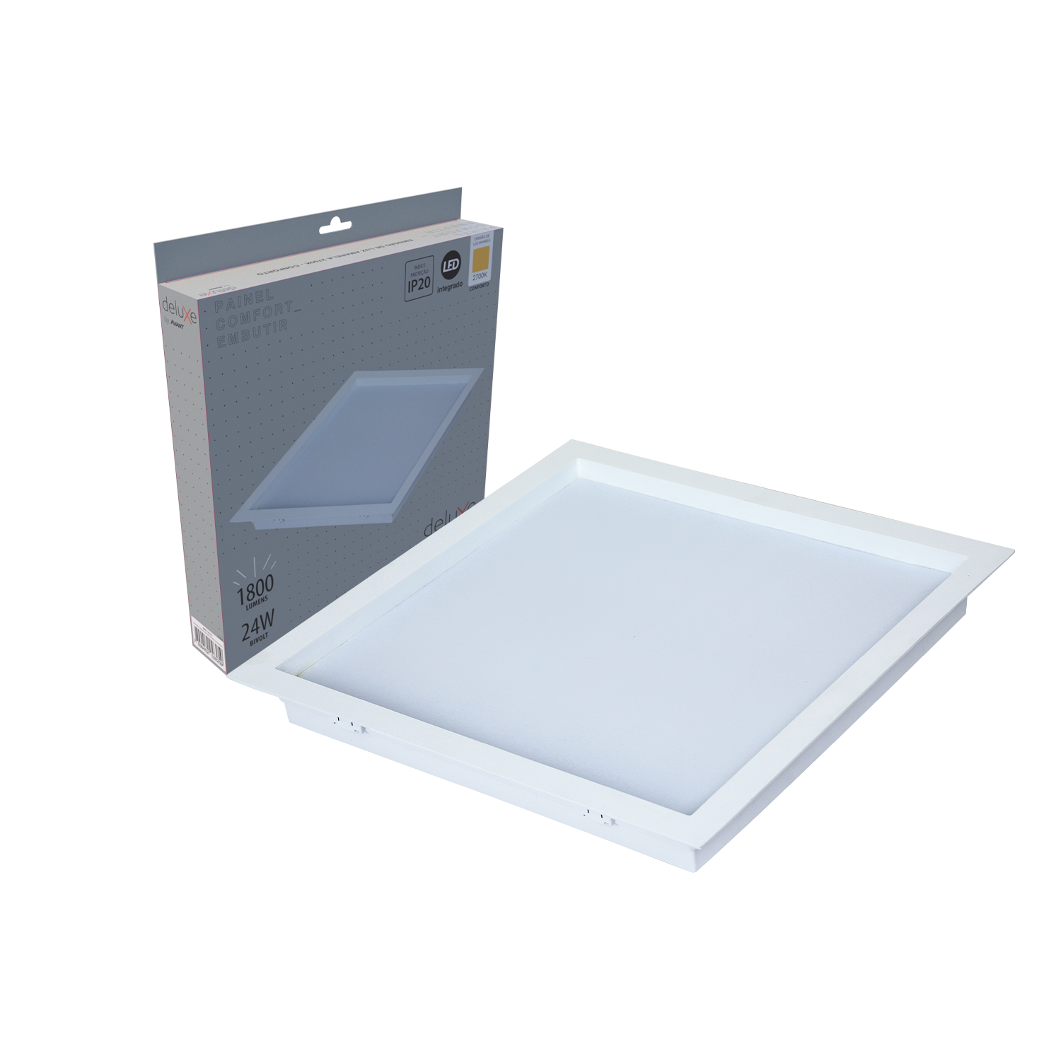 Imagem do produto Avant Painel LED Plafon Recuado Comfort de Embutir Quadrado 24W Bivolt 2700K Luz Amarela