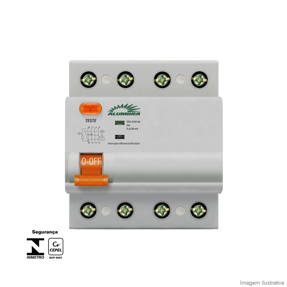 Imagem do produto Alumbra Interruptor Analógico Diferencial Residual Tetrapolar 40A 240V/415V