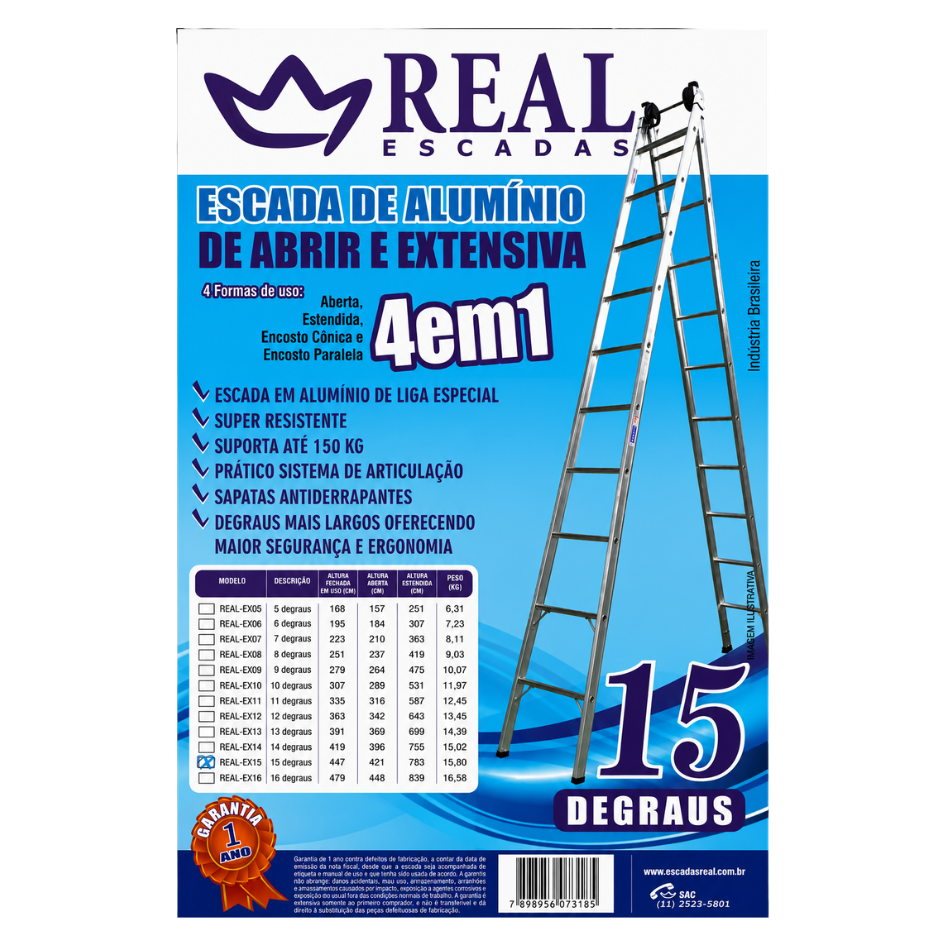 Imagem do produto Azimut Escada Extensiva de Alumínio 15 Degraus Real