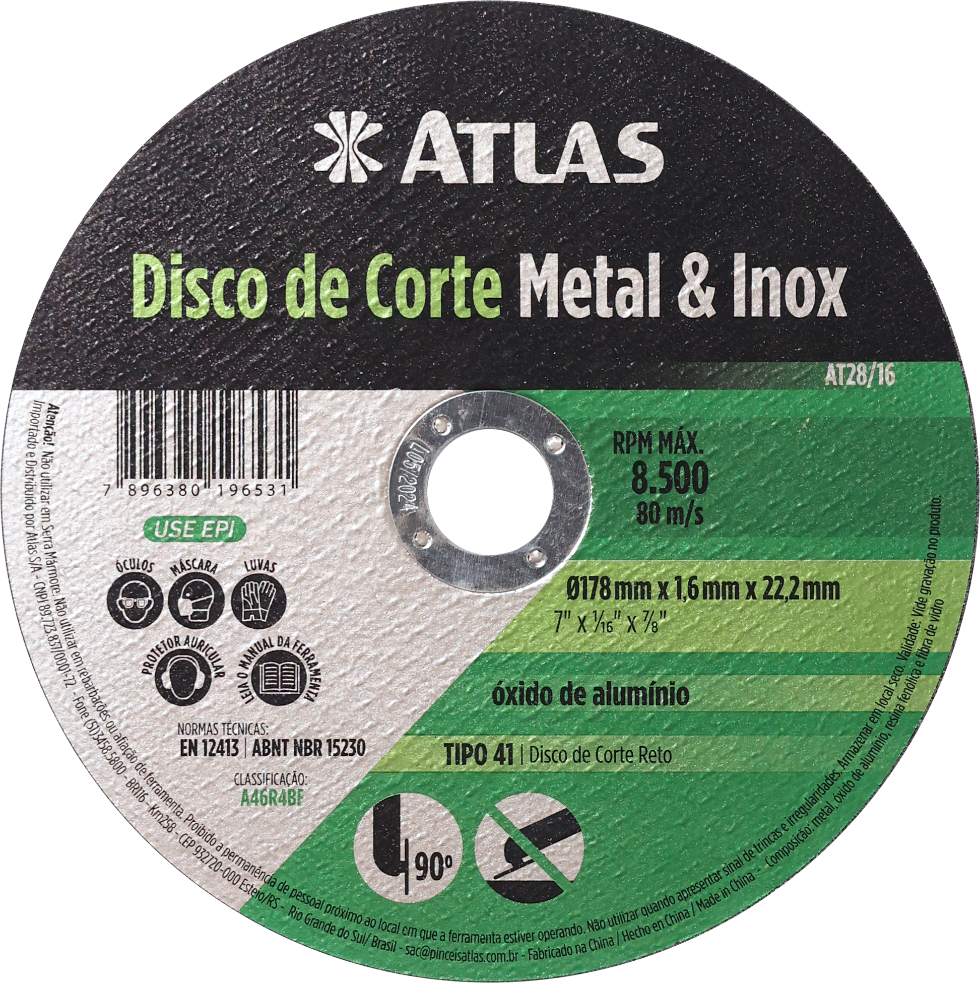 Imagem do produto Atlas Disco de Corte Metal Inox 178x1,6