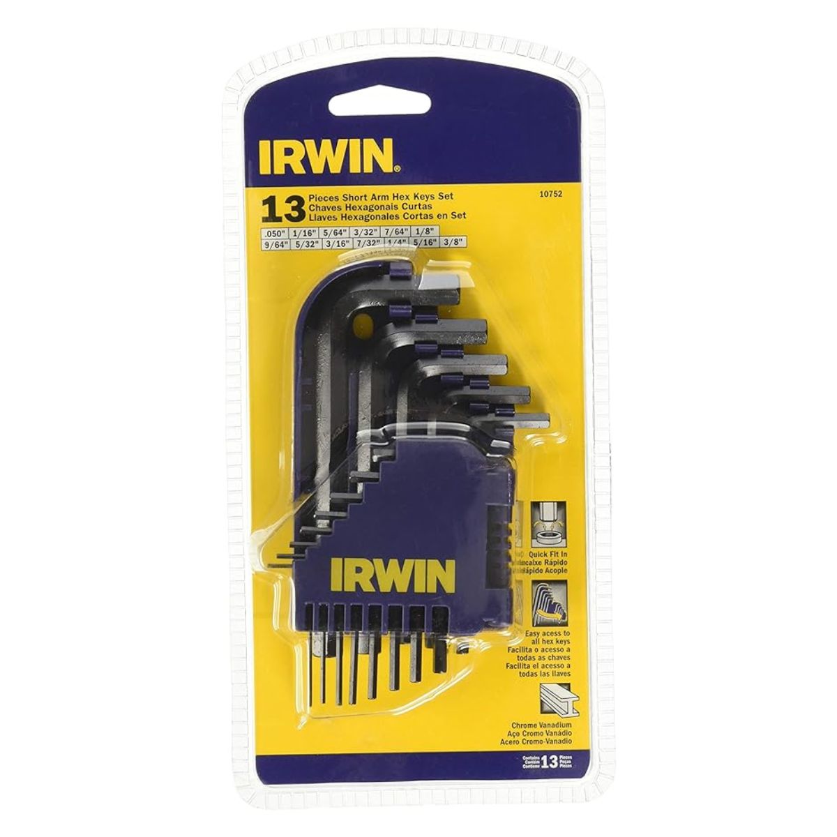 Imagem do produto Irwin Jogo de Chaves Allen Hexagonal Curta 0,050" a 3/8" - 13 Peças (IW10752)