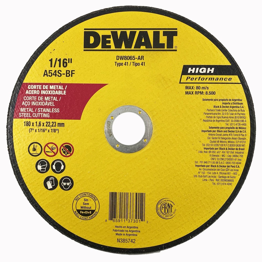 Imagem do produto Black Decker Disco de Corte para Inox DeWalt 7" x 1,6mm x 7/8"