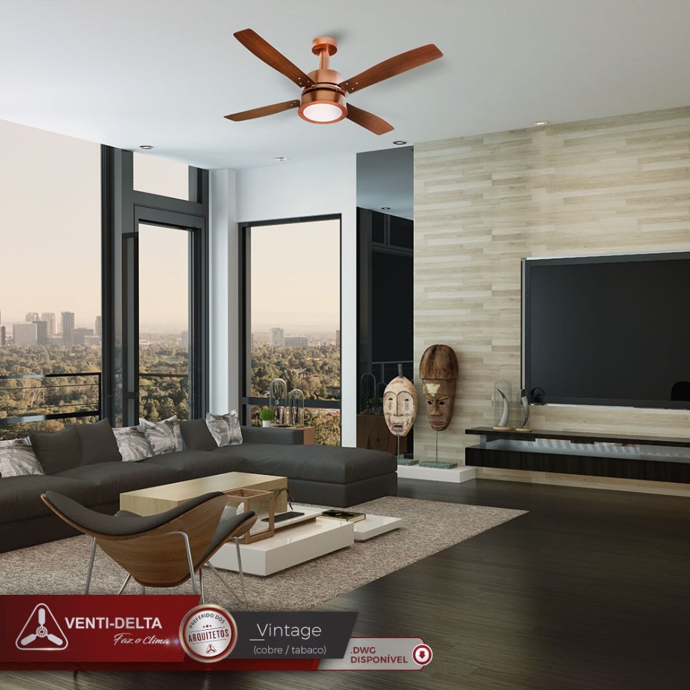 Imagem do produto Venti delta Ventilador de Teto Vintage LED 4 Pás Tabaco 127V Cobre 3 Velocidades - 25-4115