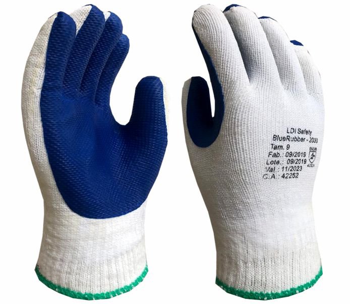Imagem do produto Luva de Segurança LDI Safety Bluerubber G Tamanho 09 Modelo 2030 Forro de Algodão Revestimento de Borracha CA 42252