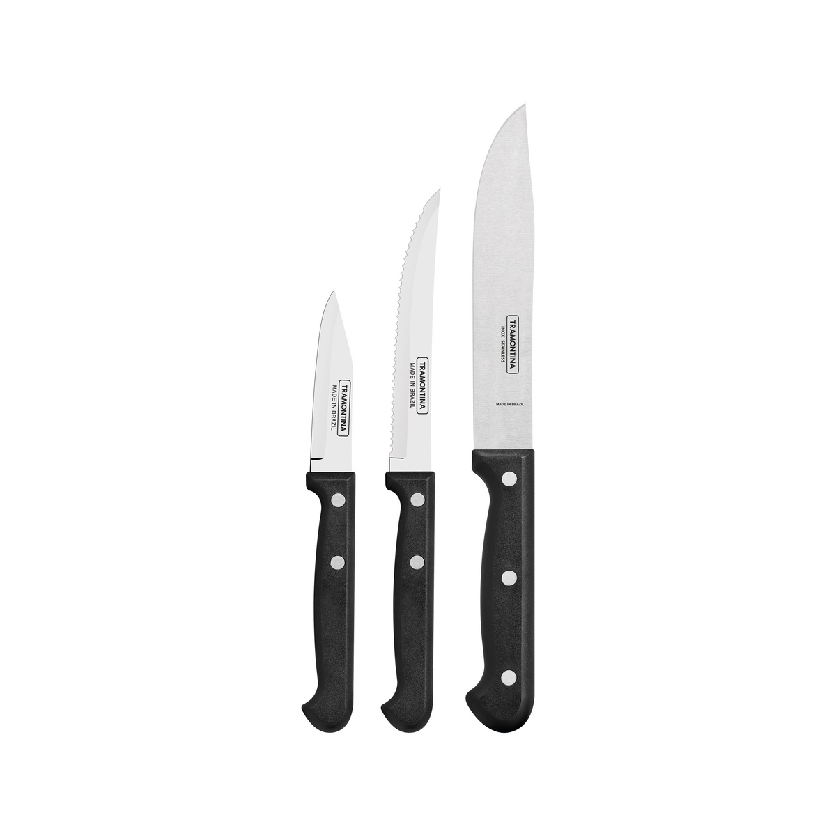 Imagem do produto Tramontina Jogo de Facas Ultracorte em Aço Inox com Cabos de Polipropileno Preto 3 Peças