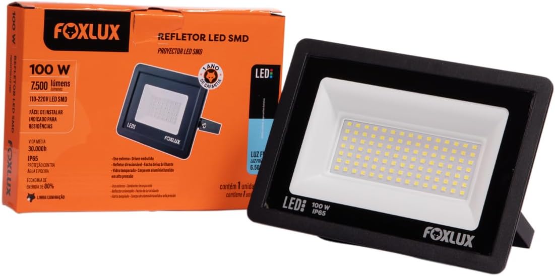 Imagem do produto REFLETOR LED SLIM 100W 6500K PT FOXLUX