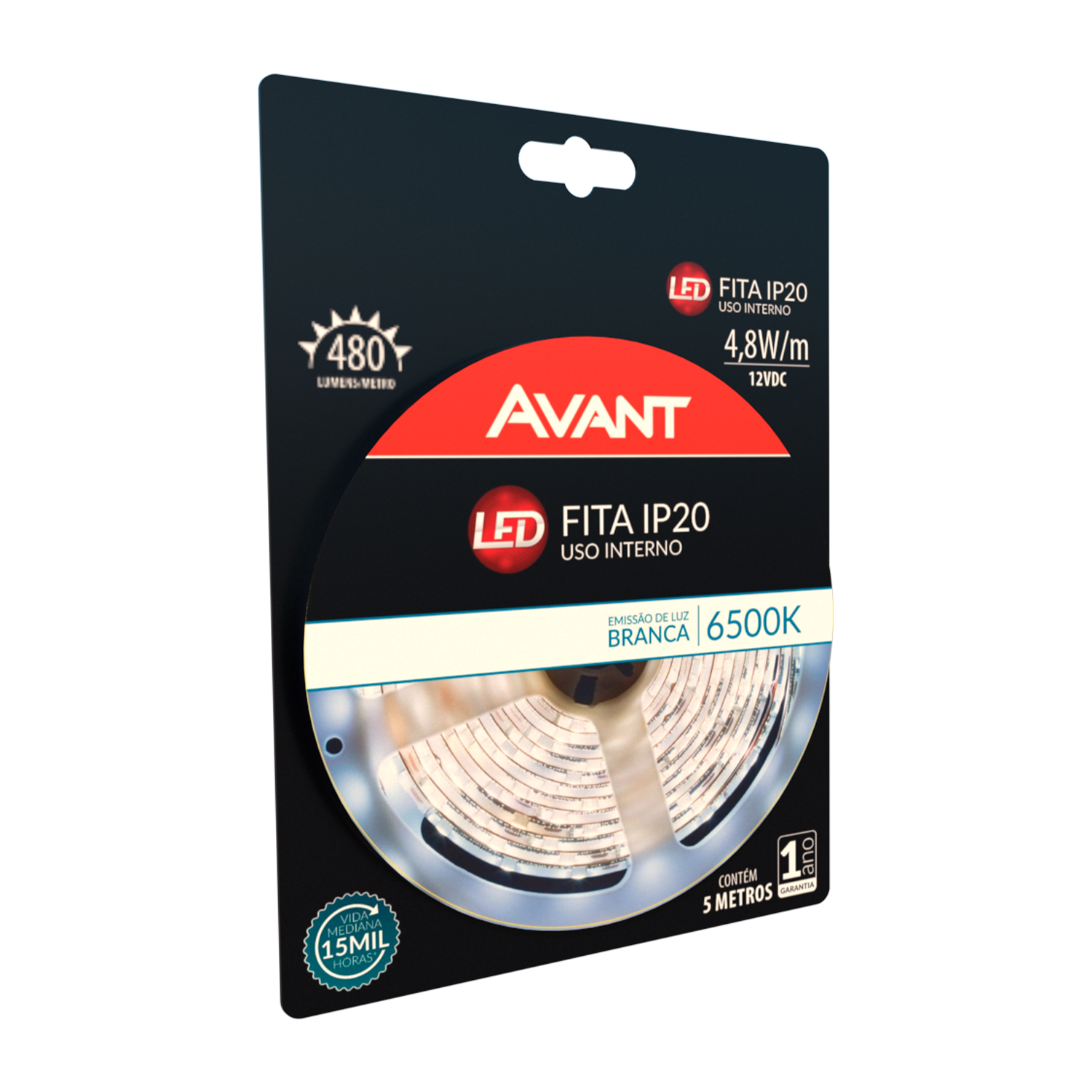 Imagem do produto Avant Fita de LED IP20 para Uso Interno 4,8W/m 5 Metros 6500K 12V Luz Branca