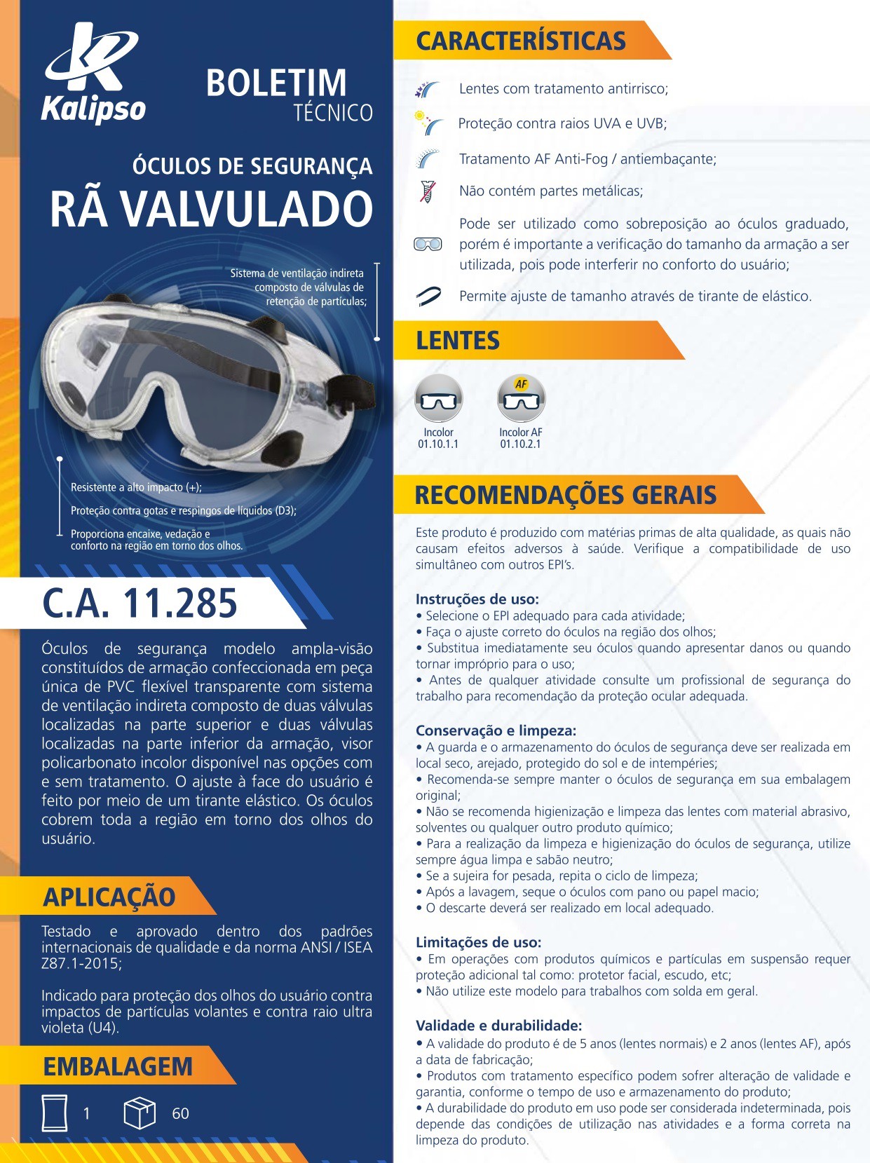 Imagem do produto Óculos de Proteção RA com Válvula