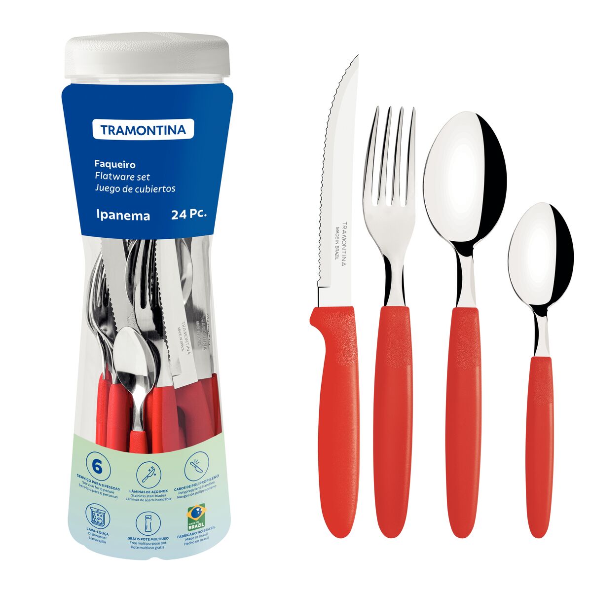 Imagem do produto Tramontina Faqueiro em Aço Inox 24 Peças Linha Ipanema Vermelho