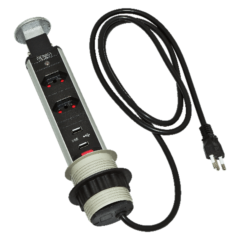 Imagem do produto Pix Torre de Tomada com 2 Tomadas + 2 USB Prata