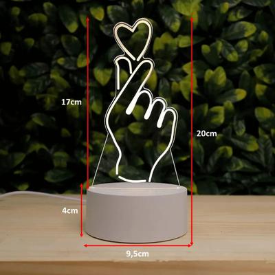 Imagem do produto Luminária Abajur 3D Mão e Coração Embu Led 5V 4W
