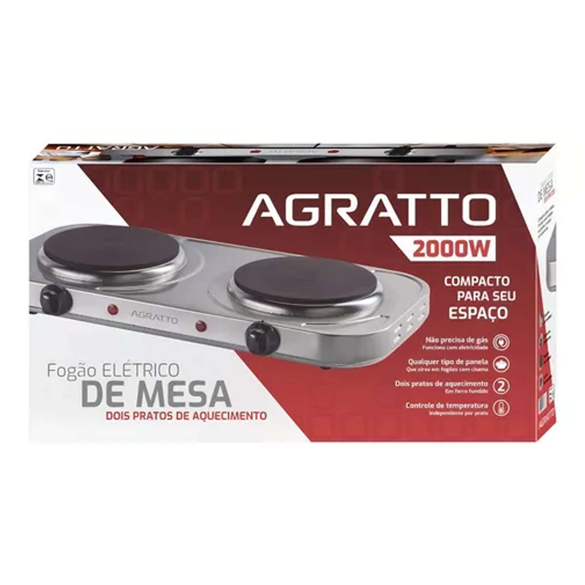 Imagem do produto Ventisol Fogão Elétrico 127V 2 Bocas 2000W Agratto