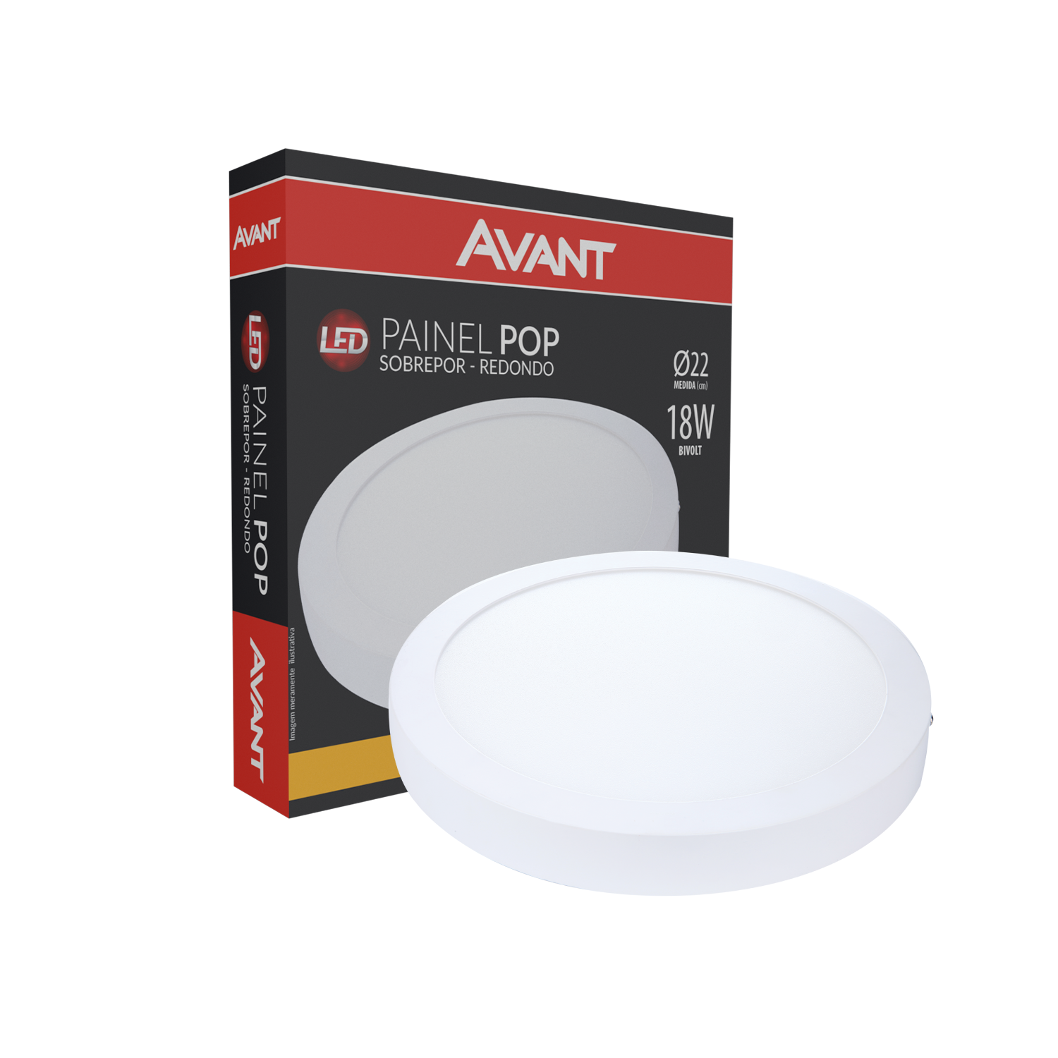 Imagem do produto Avant Painel LED Plafon de Sobrepor Redondo 18W Bivolt 3000K Luz Amarela
