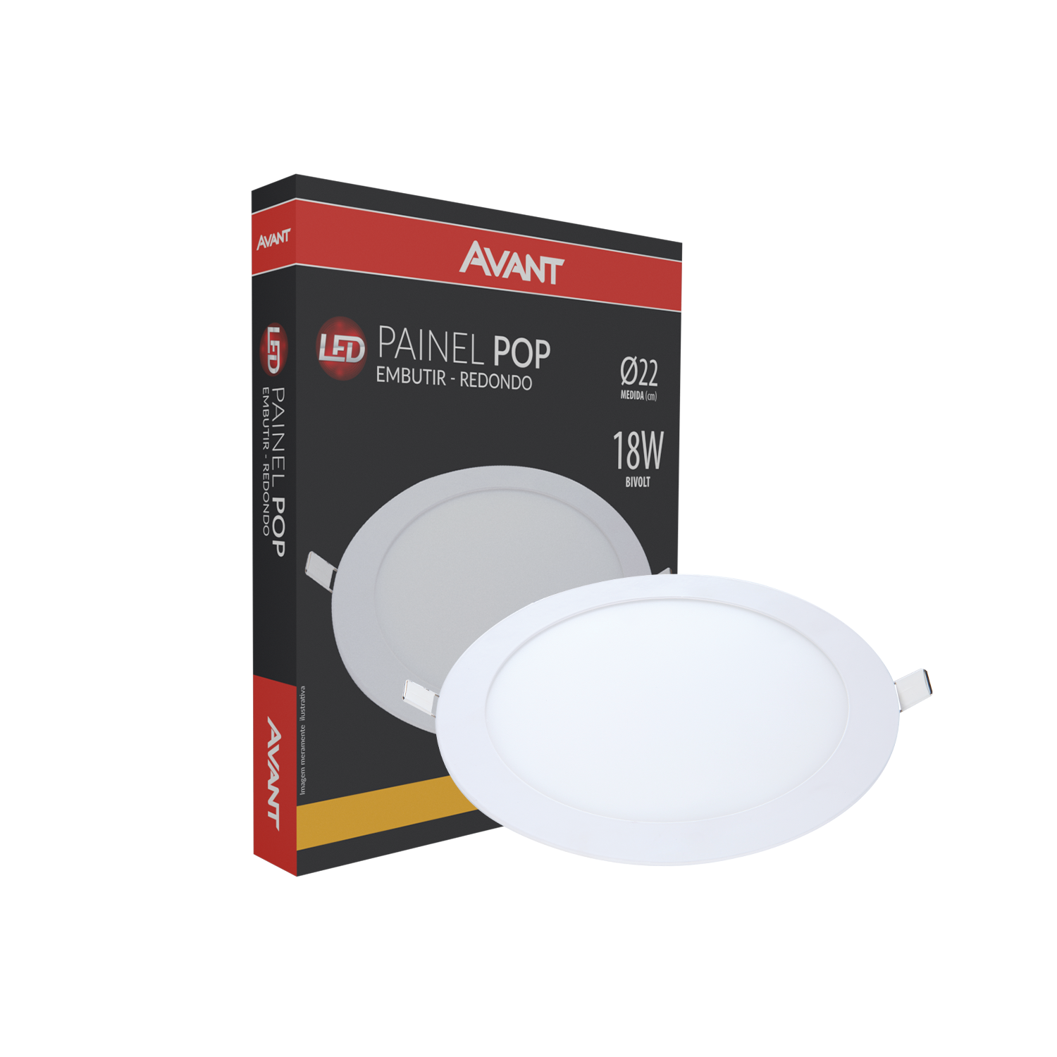Imagem do produto Avant Painel LED Plafon de Embutir Redondo 18W Bivolt 3000K Luz Amarela