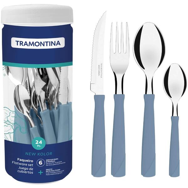 Imagem do produto Tramontina Faqueiro New Kolor com Lâminas em Aço Inox e Cabos de Polipropileno Azul 24 Peças