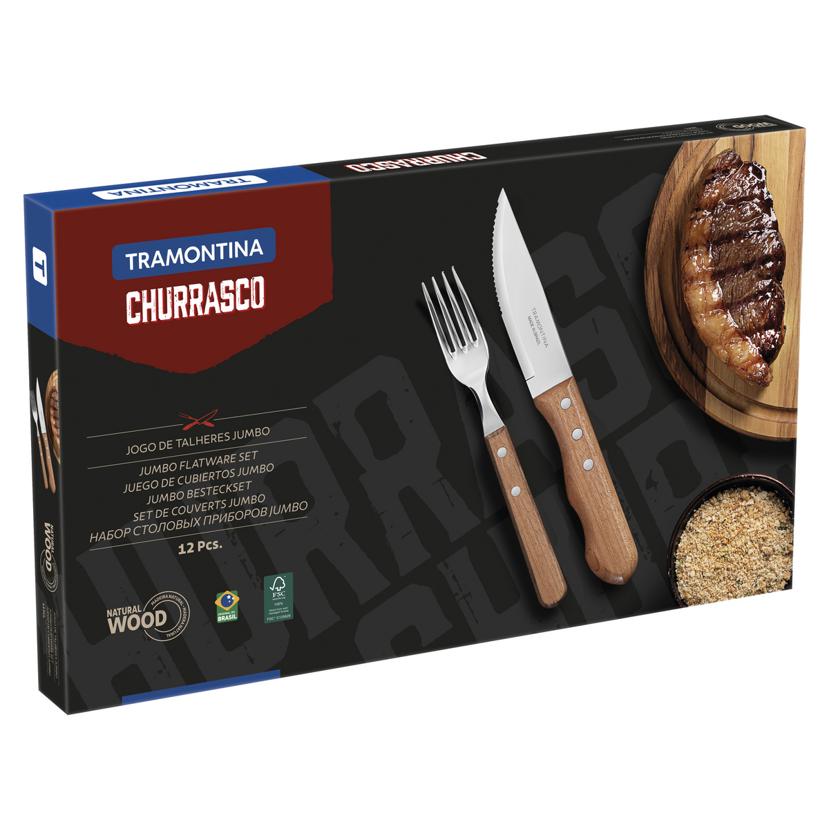 Imagem do produto Tramontina Jogo para Churrasco Dynamic com Lâminas em Aço Inox e Cabos de Madeira Natural 12 Peças