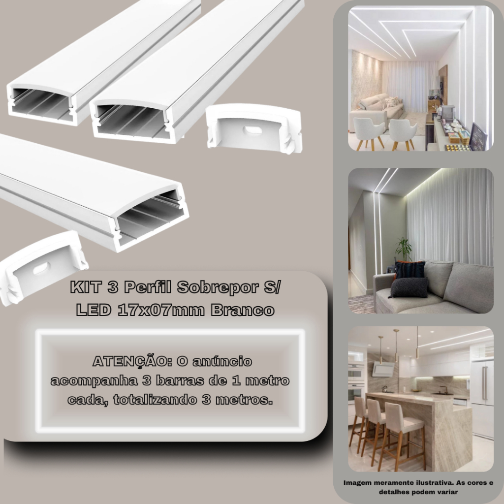 Imagem do produto I9 Perfil de LED de Sobrepor 17 x 7 mm Branco 3 m