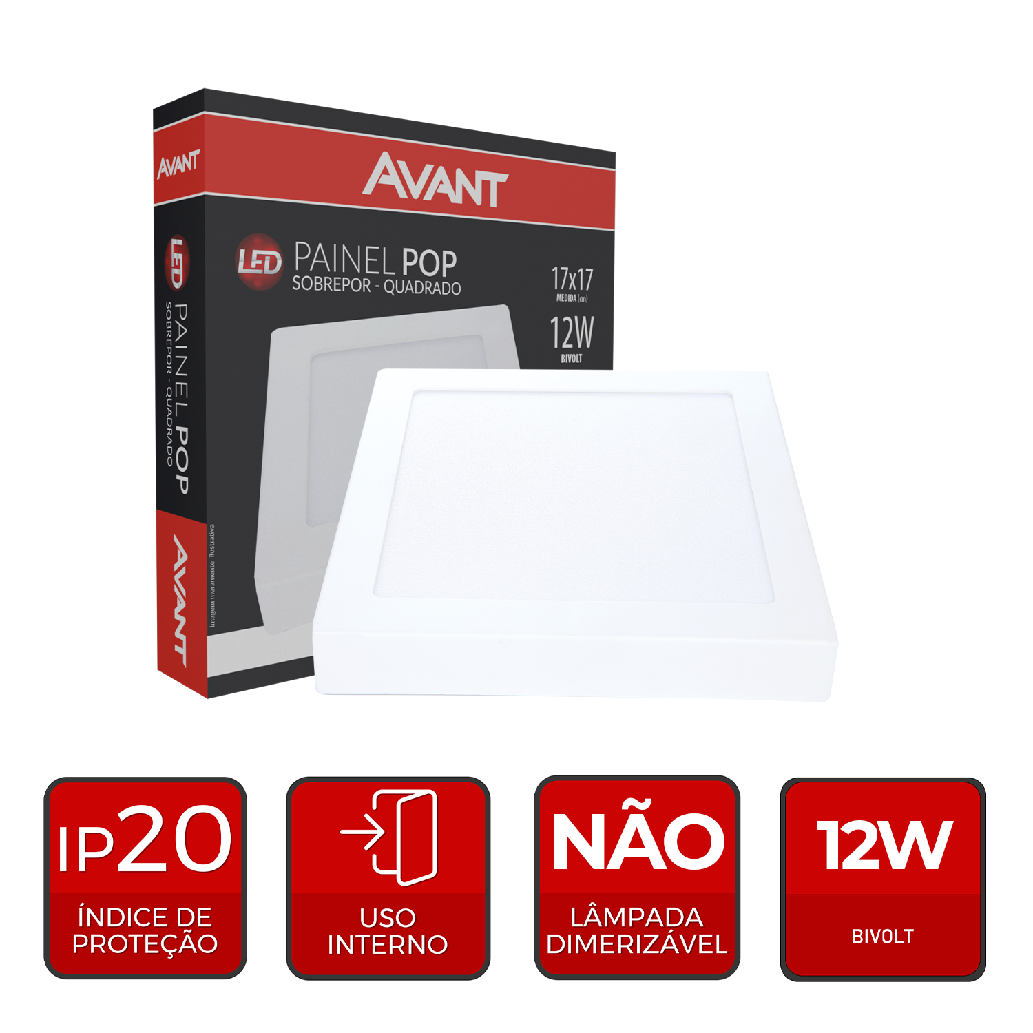 Imagem do produto Avant Painel LED Plafon de Sobrepor Quadrado 12W Bivolt 6500K Luz Branca