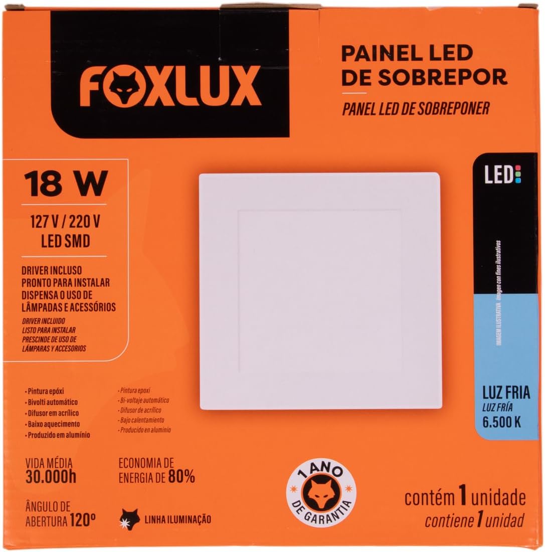 Imagem do produto PLAFON LED QUAD SOBR PT 18W 6500K FOX