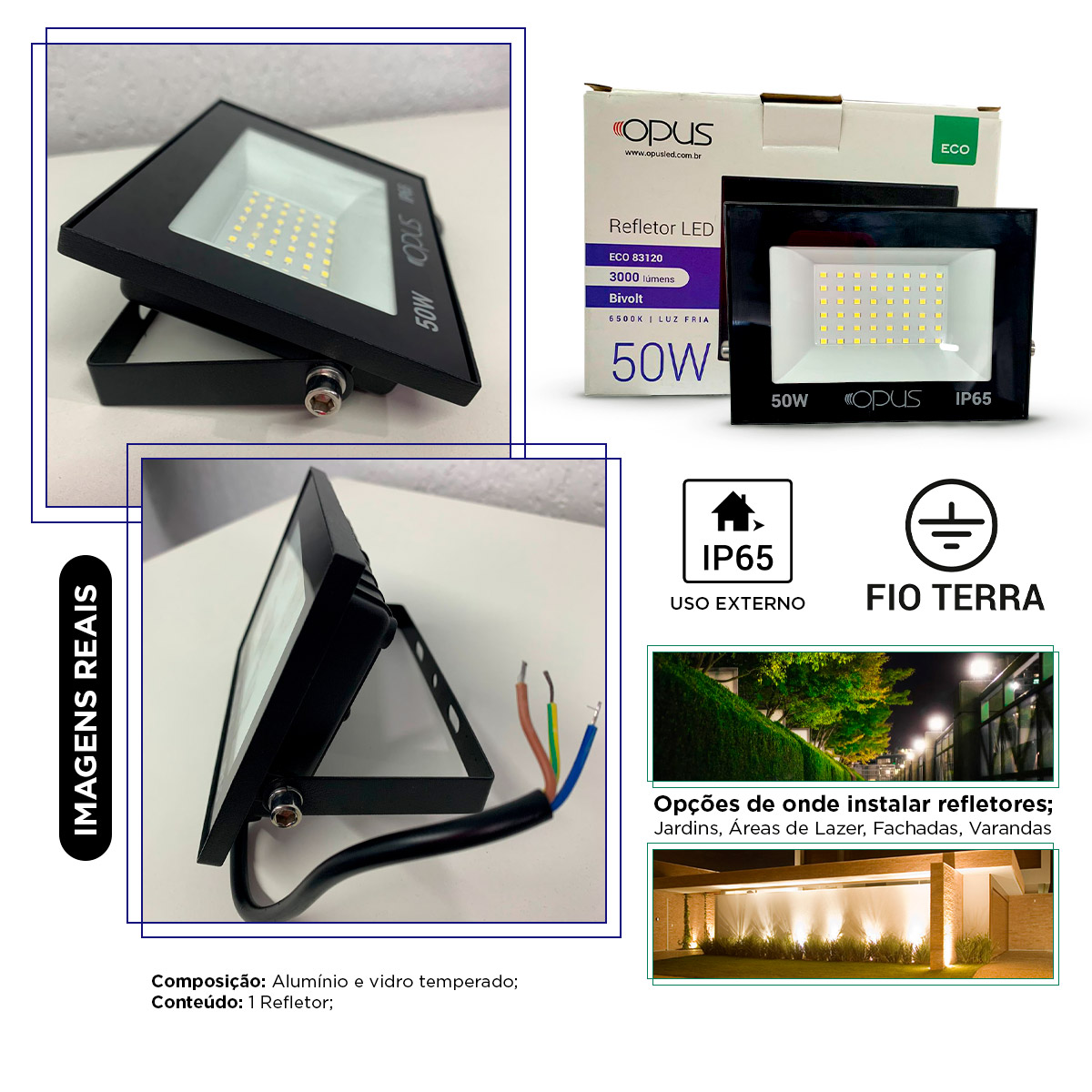 Imagem do produto Opus Refletor LED 50W 6500K Bivolt Preto