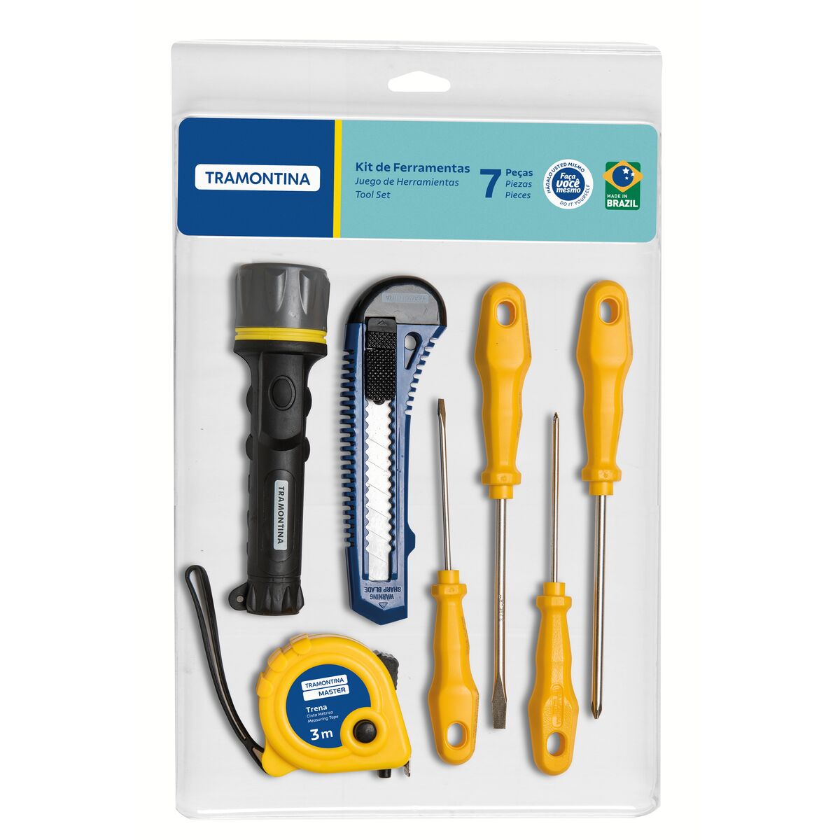 Imagem do produto Tramontina Kit de Ferramentas com Trena Lanterna Estilete e Chaves de Fenda 7 peças - 43409102