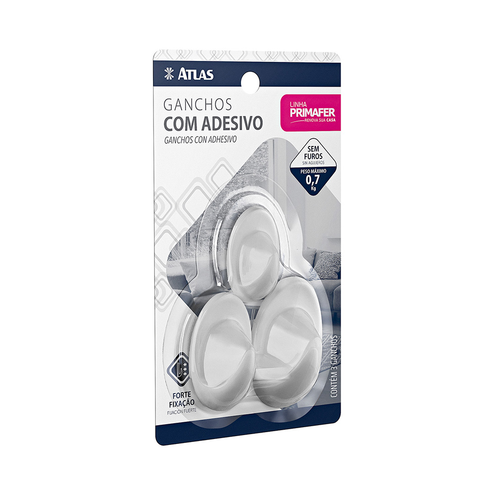 Imagem do produto Gancho adesivo plástico 0,7kg 3 peças