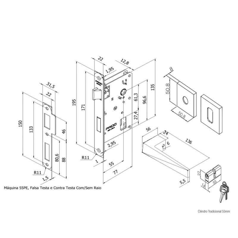 Imagem do produto Pado Fechadura Ascot RQ2 001-55PE Cromado Externa