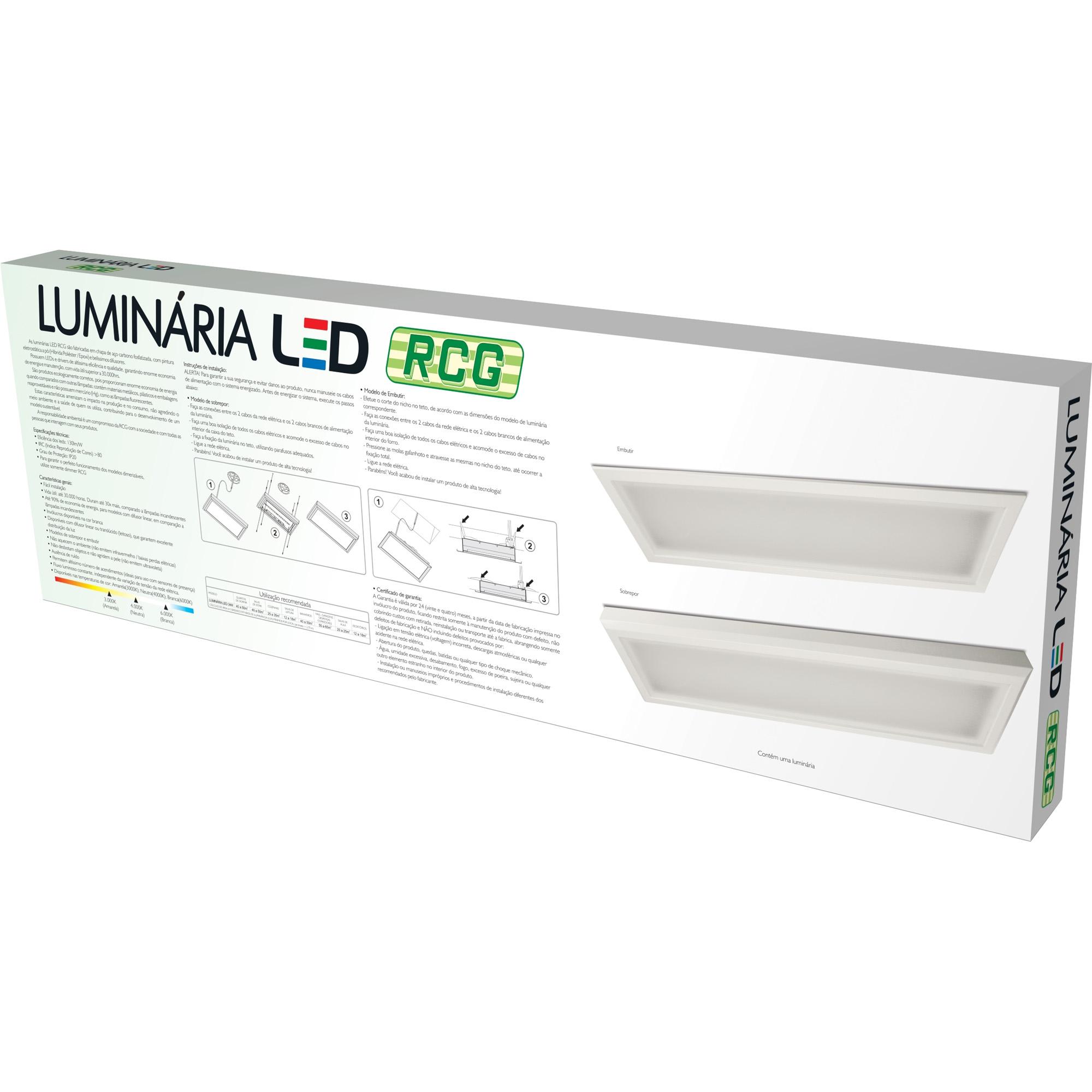 Imagem do produto Rcg Luminária LED 2x40 Branco 34W 6000K Sobrepor Bivolt