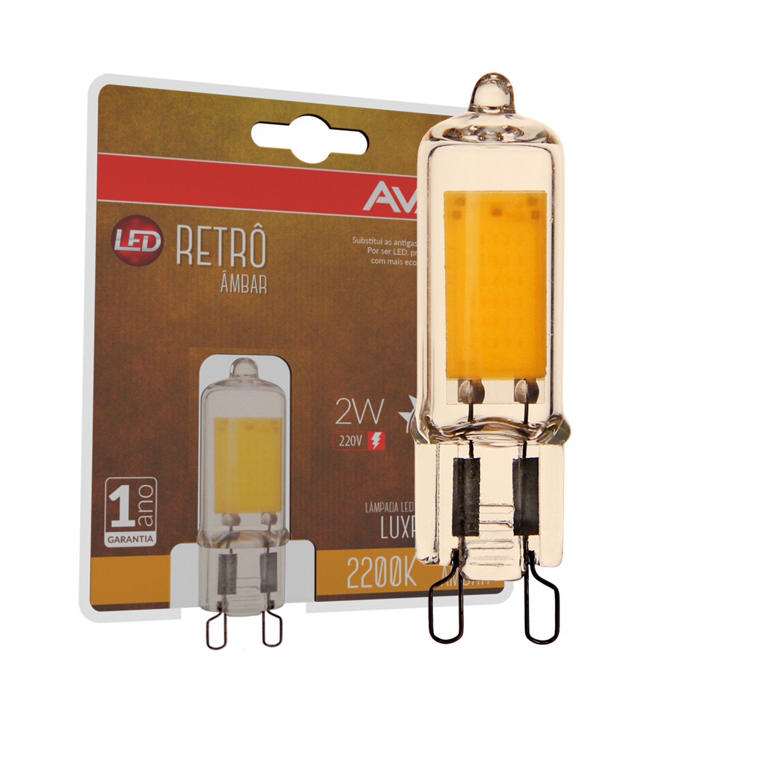 Imagem do produto Avant Lâmpada Retrô Luxpin G9 2W Bivolt 2200K 220V Luz Ambar