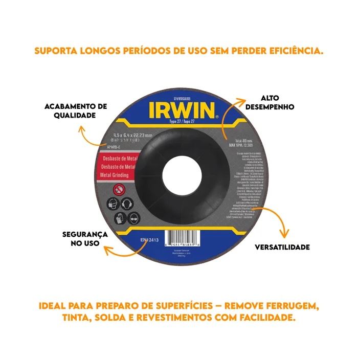 Imagem do produto Irwin Disco de Desbaste para Metal 4.1/2 Pol.