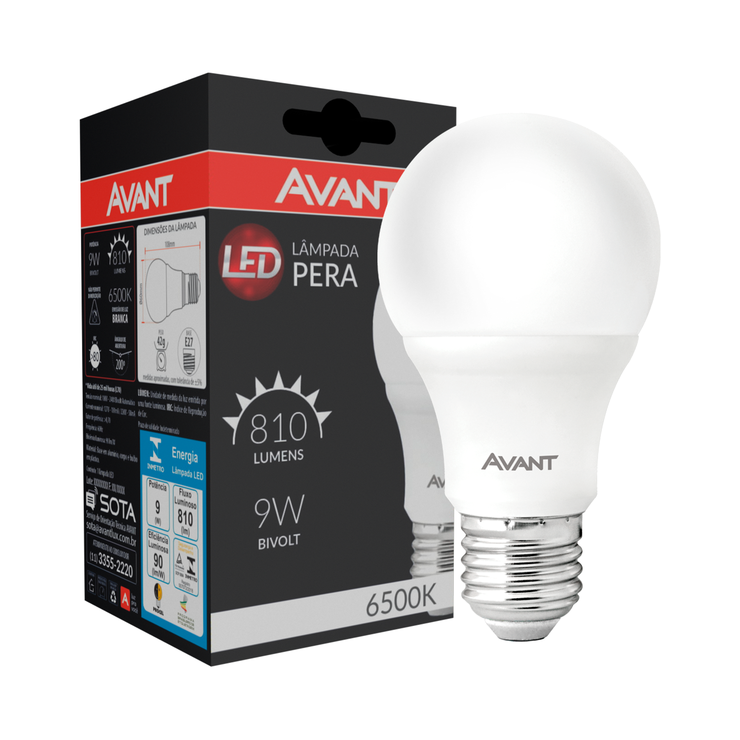 Imagem do produto Avant Lâmpada LED Pera 9W Bivolt 6500K HE810 Luz Branca
