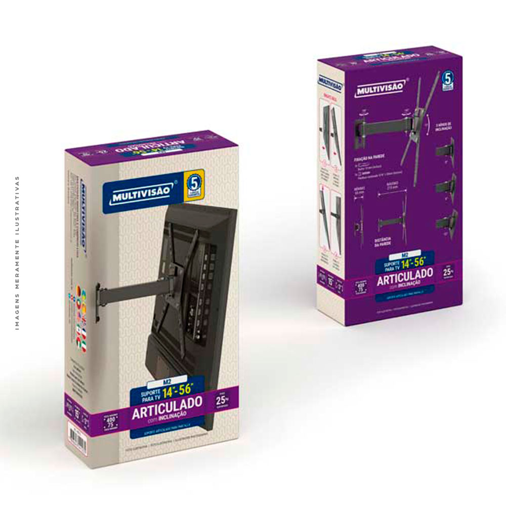 Imagem do produto Suporte de TV Articulado com Inclinação M2 14" a 56" Preto Multivisão