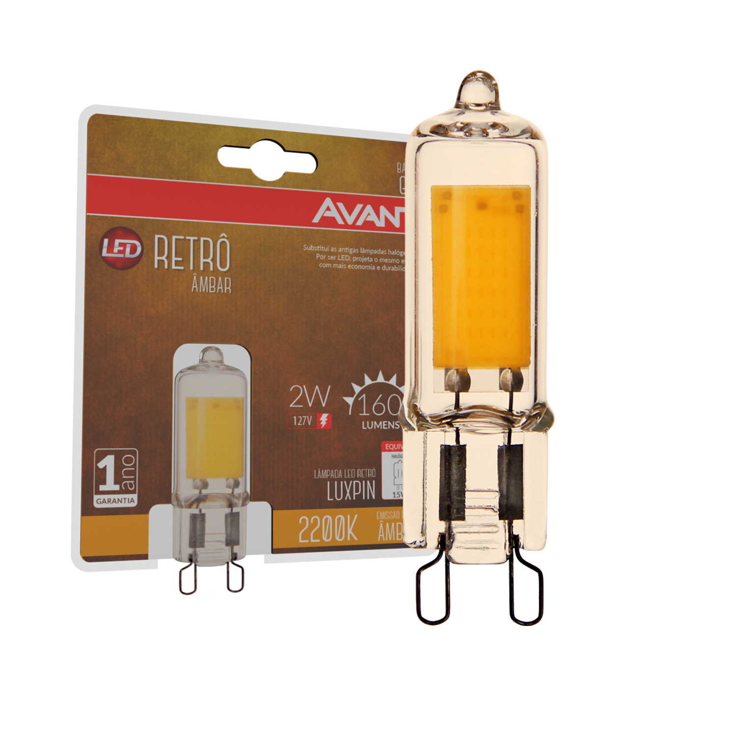 Imagem do produto Avant Lâmpada Retrô Luxpin G9 2W Bivolt 2200K 127V Luz Ambar