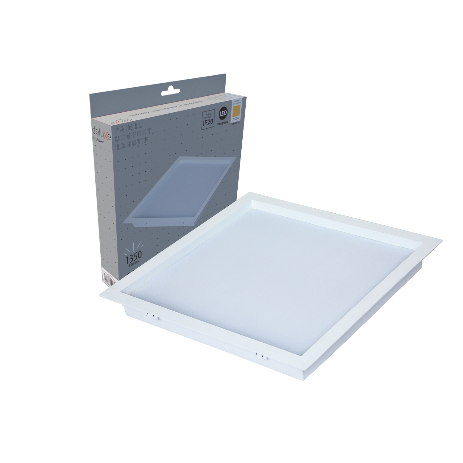 Imagem do produto Avant Painel LED Plafon Recuado Comfort de Embutir Quadrado 18W Bivolt 2700K Luz Amarela